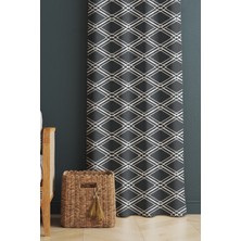 Evmila Baskılı Modern Desenli Salon ve Yatak Odası Tek Kanat Kadife Doku Fon Perde - Siyah