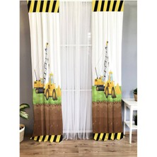 Evmila Inşaat Makinası Desenli Çocuk Odası Fon Perde