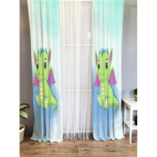 Evmila Dinozor Desenli Çocuk Odası Kadife Fon Perde