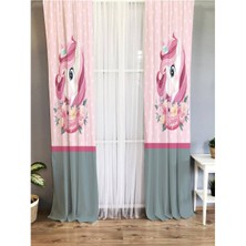Evmila Unicorn Desenli Çocuk Odası Kadife Fon Perde