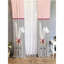 Evmila Tavşan Desenli Çocuk Odası Kadife Fon Perde