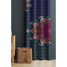 Evmila Baskılı Modern Desenli Salon ve Yatak Odası Tek Kanat Kadife Doku Fon Perde - Mor