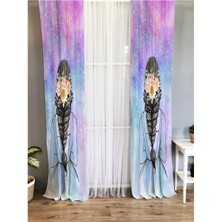 Evmila Çiçek Tokalı Kız Desenli Çocuk Odası Kadife Fon Perde