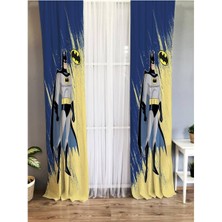 Evmila Süper Kahraman Desenli Çocuk Odası Kadife Fon Perde