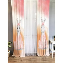 Evmila Tavşan Desenli Çocuk Odası Kadife Fon Perde