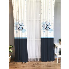 Evmila Ay ve Panda Desenli Çocuk ve Bebek Odası Fon Perde