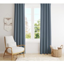 Evmila Kadife Doku Baskılı Indigo Mavi Renkli Fon Perde