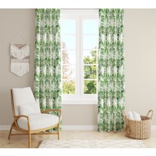 Evmila Kadife Doku Baskılı Tropikal Dallar Desenli Fon Perde