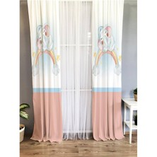 Evmila Gökkuşağında Yatan Fil Desenli Çocuk Odası Kadife Fon Perde