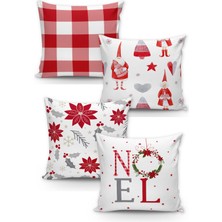 Evmila Yılbaşı Desenli 4'lü Kırlent Kılıf Seti