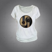 Herşey Nota Gitar Tshirt Kadın Ekru