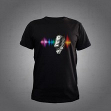 Herşey Nota Mikrofon Renkli Siyah T-Shirt