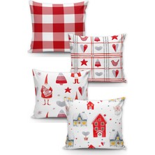 Evmila Yılbaşı Desenli 4'lü Kırlent Kılıf Seti