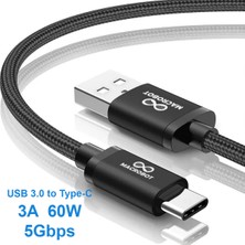 Macrobot 3A 60W Usb-A & Usb-C Hızlı Şarj ve Hızlı Veri Transferi Kablosu 5000MBS (5gbps) USB 3.0