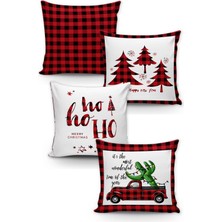 Evmila Yılbaşı Desenli 4'lü Kırlent Kılıf Seti