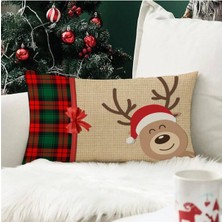 Evmila Yılbaşı Özel Geyik Desenli Dikdörtgen Kırlent Kılıfı