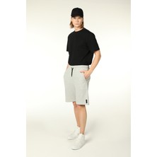 Defy's Erkek Beli Lastikli Cepli Etiket Detaylı Regular Fit Şort Gri Melanj