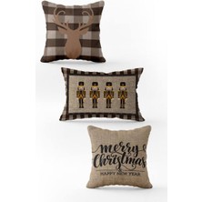 Evmila Yılbaşı Özel 3`lü Kadife Çift Taraf Baskılı Kırlent Seti