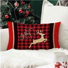 Evmila Yılbaşı Özel Geyik Desenli Dikdörtgen Kırlent Kılıfı