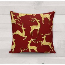 Evmila Yılbaşı Özel Geyik Desenli Kadife Kırlent Kılıfı