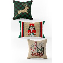 Evmila Yılbaşı Özel 3`lü Kadife Çift Taraf Baskılı Kırlent Seti