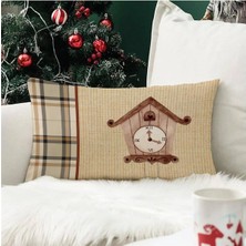 Evmila Yılbaşı Özel Saat Desenli Dikdörtgen Kırlent Kılıfı