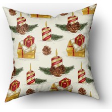 Evmila Yılbaşı Temalı Hediye Kutusu Desenli Kadife Kırlent Kılıfı