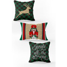 Evmila Yılbaşı Özel 3`lü Kadife Çift Taraf Baskılı Kırlent Seti