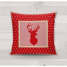 Evmila Yılbaşı Özel Geyik Desenli Kadife Kırlent Kılıfı