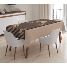 Evmila Yılbaşı Özel Geyik Desenli Kadife Masa Örtüsü
