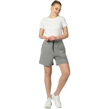 Defy's Kadın Beli Lastikli Cepli Etiket Detaylı Regular Fit Şort Antrasit Melanj