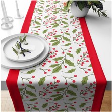 Evmila Yılbaşı Özel Yaprak Desenli Kadife Runner