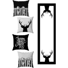 Evmila Yılbaşı Temalı 4lü Kırlent Kılıfı ve Runner 5li Set