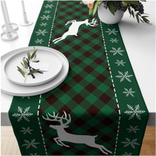 Evmila Yılbaşı Temalı Geyik Desenli Kadife Runner