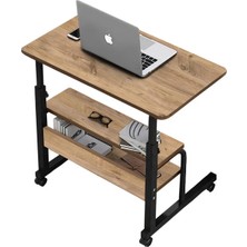 servetavcı Yükseklik Ayarlı ve Çift Raflı Laptop Sehpası ve Çalışma Masası - Atlantik Çam (Tekerli) 70 x 40 cm