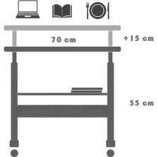 servetavcı Yükseklik Ayarlı ve Çift Raflı Laptop Sehpası ve Çalışma Masası - Atlantik Çam (Tekerli) 70 x 40 cm