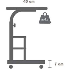 servetavcı Yükseklik Ayarlı ve Çift Raflı Laptop Sehpası ve Çalışma Masası - Atlantik Çam (Tekerli) 70 x 40 cm
