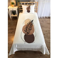 Evmila Yaprak Desenli Tek Kişilik Kadife Yatak Örtüsü -Beyaz