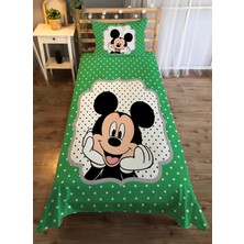 Evmila Fare Desenli Tek Kişilik Kadife Yatak Örtüsü -Yeşil