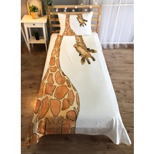 Evmila Zürafa Desenli Tek Kişilik Kadife Yatak Örtüsü -Beyaz