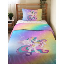 Evmila Çift Taraflı Unicorn Desenli ÇARŞAFSIZ  Tek Kişilik Nevresim Takımı