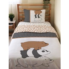 Evmila Çift Taraflı Sevimli Ayılar Desenli ÇARŞAFSIZ Baskılı Tek Kişilik Nevresim Takımı