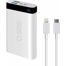 Sbs Intelligent Fast Charge 10.000MAH 2xusba + Type-C Çıkışlı LED Göstergeli 2m Type-C To Lightning Kablolu Powerbank Beyaz