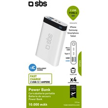 Sbs Intelligent Fast Charge 10.000MAH 2xusba + Type-C Çıkışlı LED Göstergeli 2m Type-C To Lightning Kablolu Powerbank Beyaz