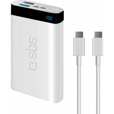 Sbs Intelligent Fast Charge 10.000MAH 2xusba + Type-C Çıkışlı LED Göstergeli 2m Type-C To Type-C Kablolu Powerbank Beyaz