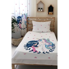 Evmila Unicorn Desenli Kadife Dekoratif Çocuk Yatak Örtüsü