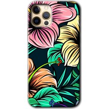 MRC İletişim iPhone 12 Pro Max Kılıf Hd Desen Baskılı Arka Kapak + Temperli Cam - Çizim Çiçekler