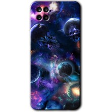 MRC İletişim Samsung Galaxy M12 Kılıf Hd Desen Baskılı Arka Kapak + Temperli Cam - Gezegen Karışımı