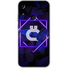 MRC İletişim Huawei Y6S Kılıf Hd Desen Baskılı Arka Kapak + Temperli Cam - Dark Neon Yaprak Ö Harfi
