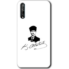 MRC İletişim Huawei Y8P Kılıf Hd Desen Baskılı Arka Kapak + Temperli Cam - Kemal Atatürk Imza